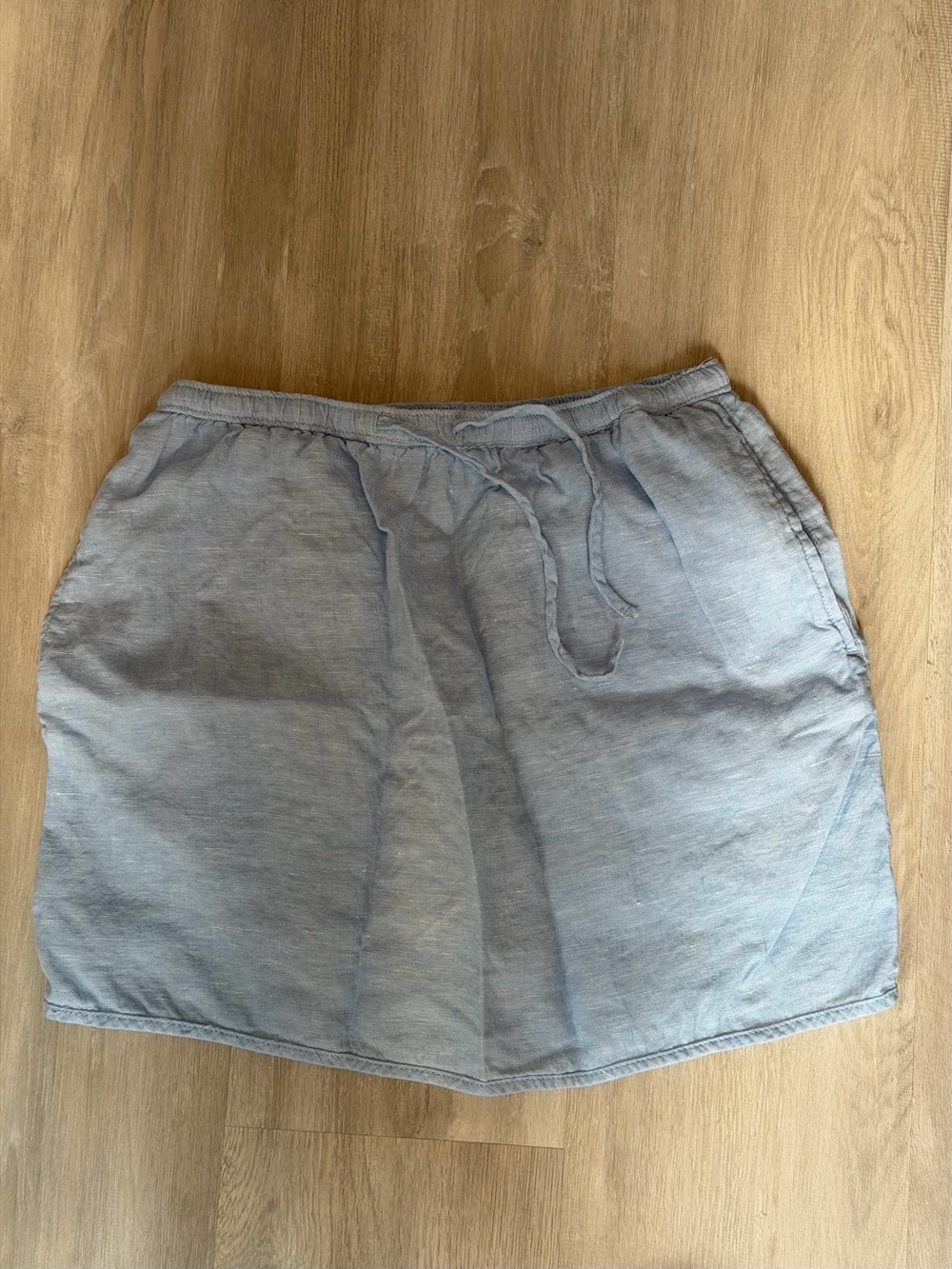 Light Blue Casual Drawstring Linen Blend Skirt